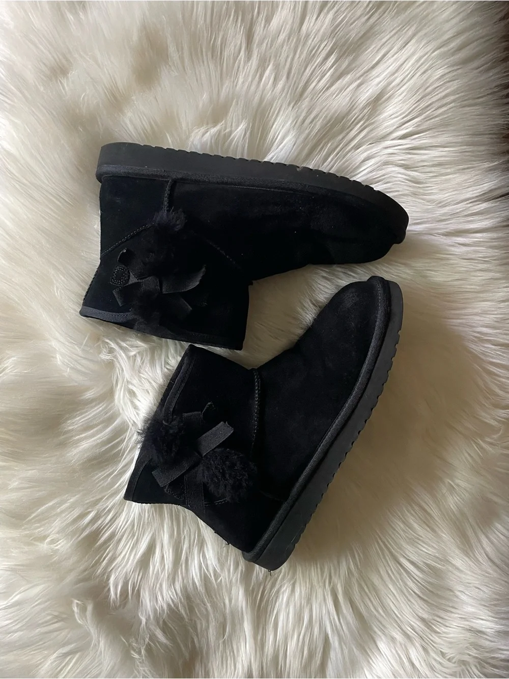Koolaburra Black Suede Ankle Boot with Bow Accent